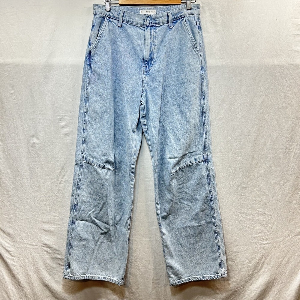 Mango Women's Wide Leg Mid Rise Jeans Denim Light Blue Stonewashed 8 US